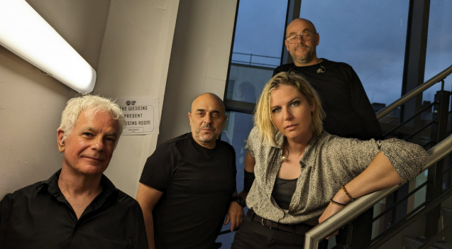 Four members of The Wedding Present together backstage