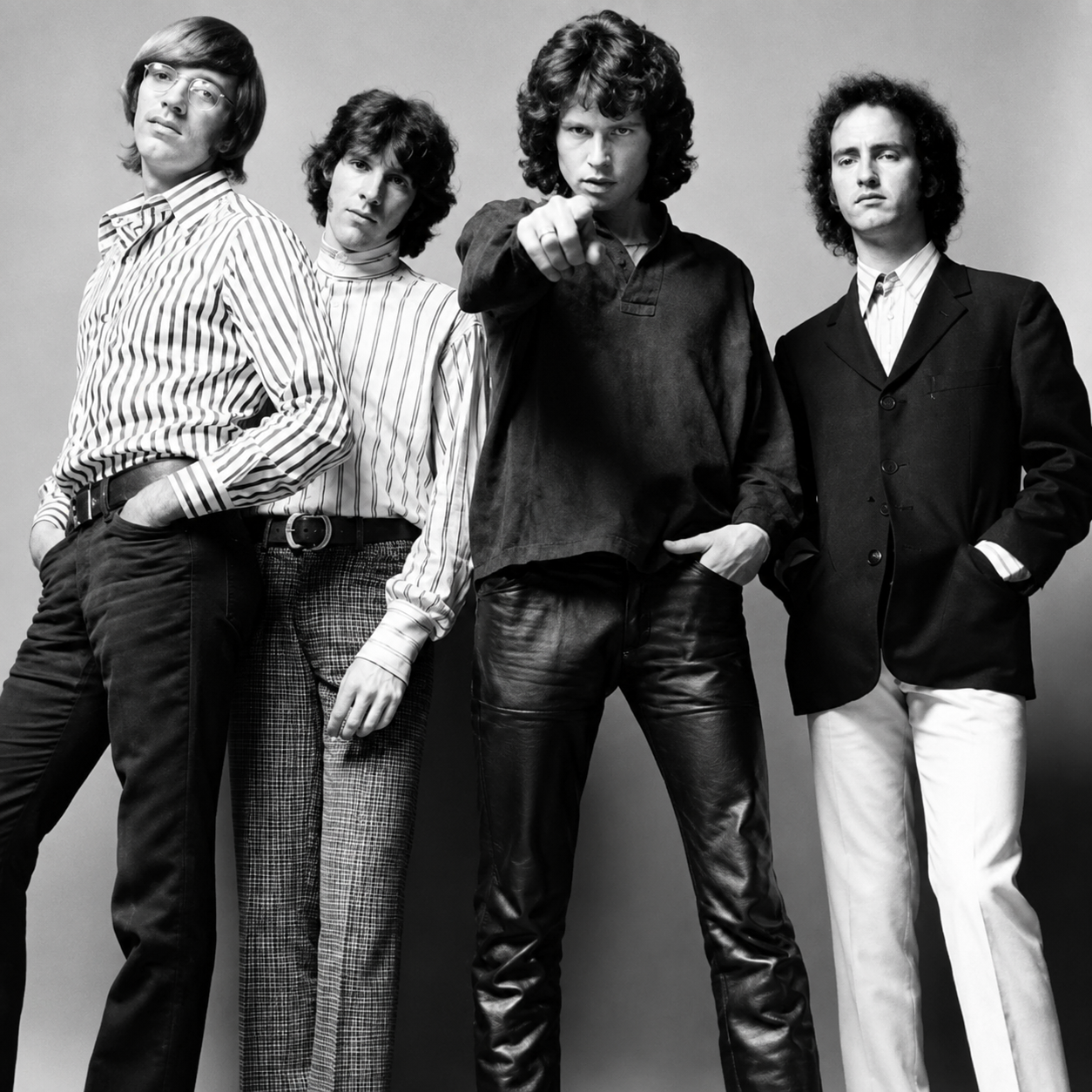 The Doors in a studio portrait: Ray Manzarek, John Densmore, Jim Morrison and Robby Krieger — four distinct players behind the band’s singular sound.