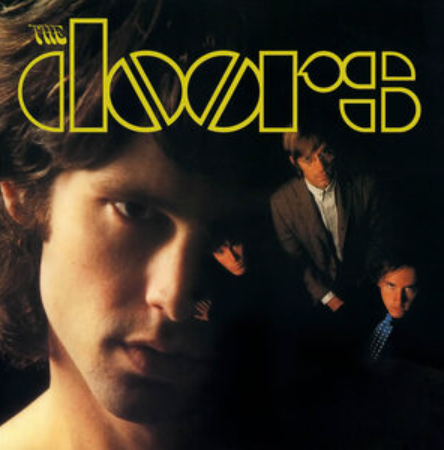 The Doors album cover with Jim Morrison in the foreground and the band behind him